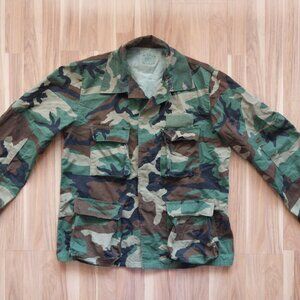 Vintage 80s US Military Woodland BDU Coat 1983 Early Variant Size Large Regular